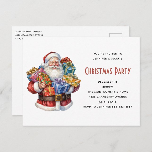 Jolly Santa Claus Classic Christmas Invitation Postcard (Front/Back)