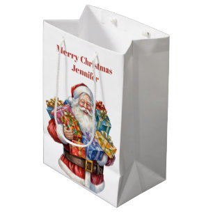 Jolly Santa Claus Classic Christmas Medium Gift Bag