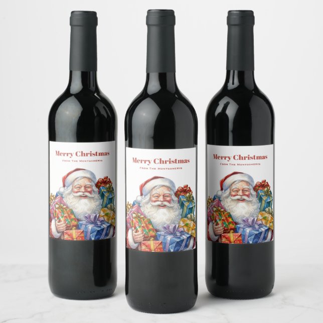 Jolly Santa Claus Classic Christmas Wine Label (Bottles)