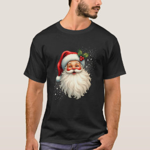 Jolly Santa Claus Face Holly Sparkles Festive Chri T-Shirt