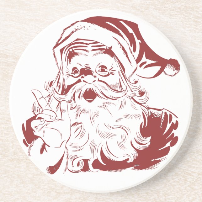 Jolly Santa Claus in Red Fun Retro Merry Christmas Coaster (Front)