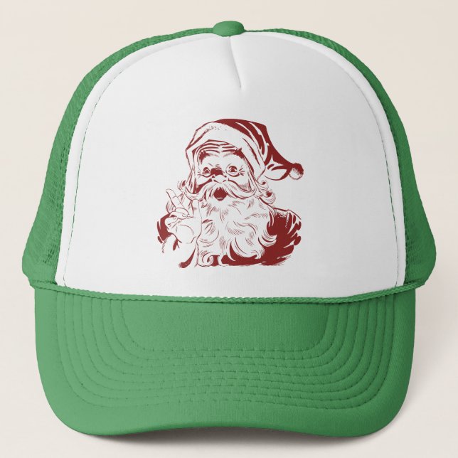 Jolly Santa Claus in Red Fun Retro Merry Christmas Trucker Hat (Front)