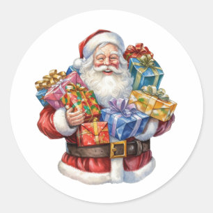 Jolly Santa Claus In Traditional Red Suit Classic Round Sticker