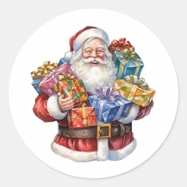 Jolly Santa Claus In Traditional Red Suit Classic Round Sticker (Front)