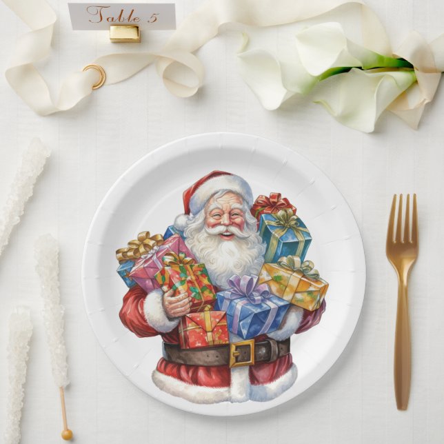 Jolly Santa Claus In Traditional Red Suit Paper Plate (Wedding)