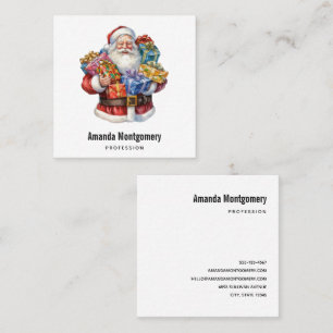 Jolly Santa Claus In Traditional Red Suit Square Business Card