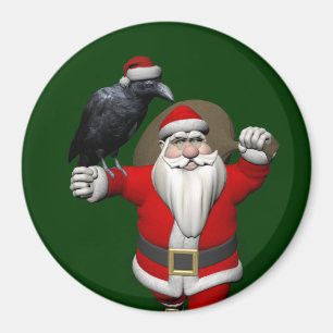 Jolly Santa Claus Loves Black Ravens Magnet