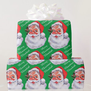 Jolly Santa Claus Personalise Name Text Christmas Wrapping Paper