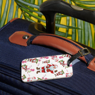 Jolly Santa Claus & Pink Floral Christmas Luggage Tag