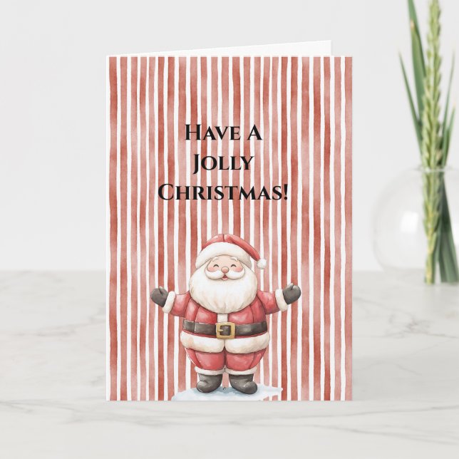 Jolly Santa Claus Red Stripes Christmas Card (Front)