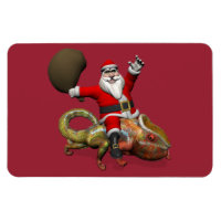 Jolly Santa Claus Riding Huge Panther Chameleon