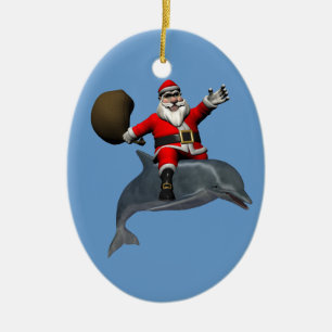 Jolly Santa Claus Riding On Dolphin Ceramic Tree Decoration