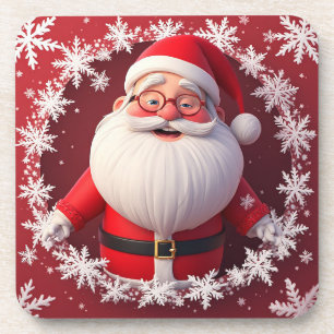 Jolly Santa Claus Surrounded by Snowflakes Coaster
