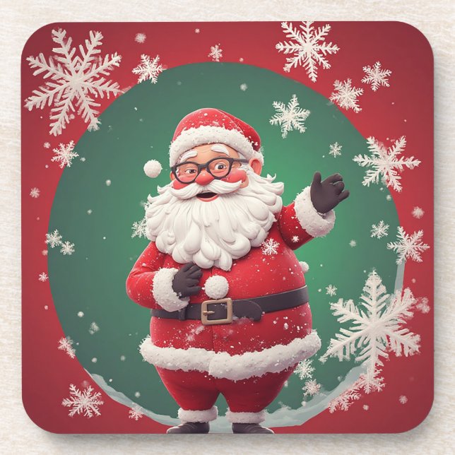 Jolly Santa Claus Surrounded by Snowflakes Coaster (Front)