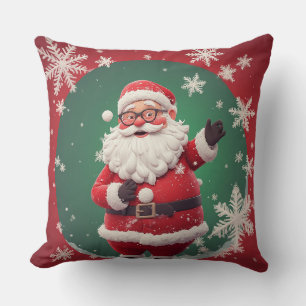 Jolly Santa Claus Surrounded by Snowflakes Cushion