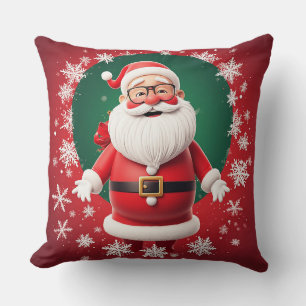 Jolly Santa Claus Surrounded by Snowflakes Cushion