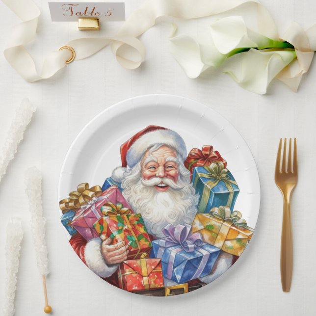 Jolly Santa Claus Traditional Christmas Paper Plate (Wedding)