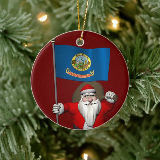 Jolly Santa Claus Visits  Idaho Ceramic Tree Decoration (Tree)