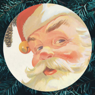 Jolly Santa Claus with a Secret, Vintage Christmas Classic Round Sticker