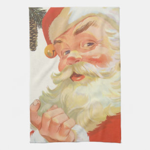 Jolly Santa Claus with a Secret, Vintage Christmas Tea Towel