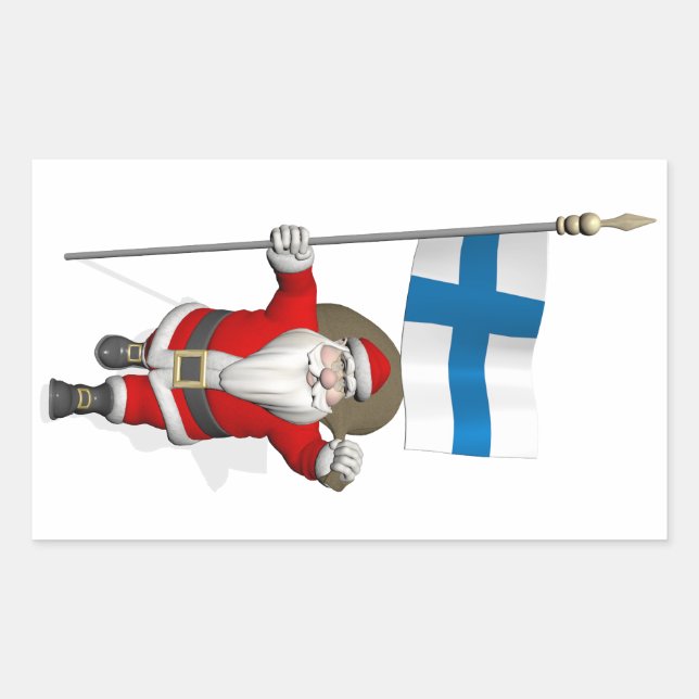 Jolly Santa Claus With Flag Of Finland Rectangular Sticker (Front)
