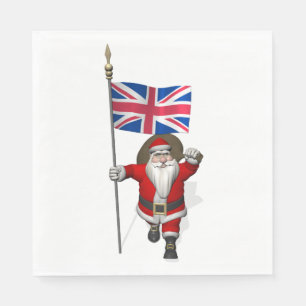 Jolly Santa Claus With Flag Of The UK Napkin