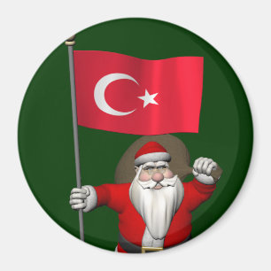 Jolly Santa Claus With Flag Of Turkey Magnet