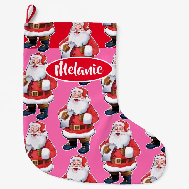 Jolly Santa custom girls Christmas stocking (Front)