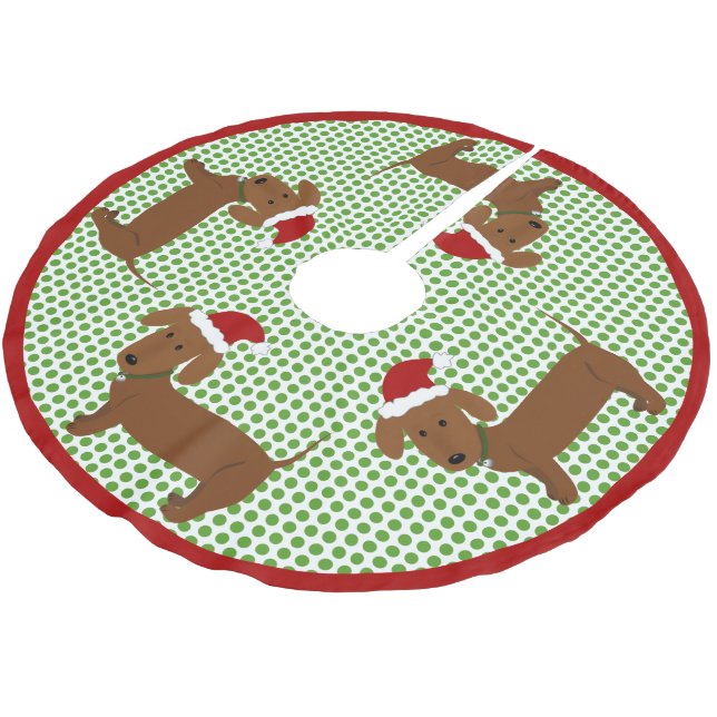 Jolly Santa Dachshunds - Red Coat Brushed Polyester Tree Skirt (Angled)