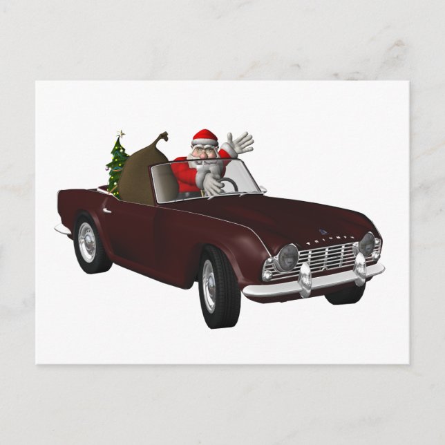 Jolly Santa Driving Triumph TR4 Holiday Postcard (Front)