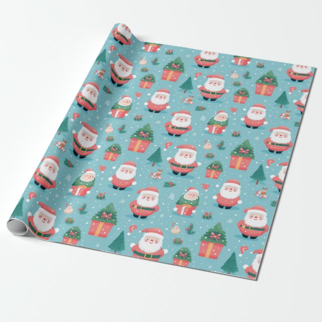 Jolly Santa Festive Frenzy Wrapping Paper (Unrolled)