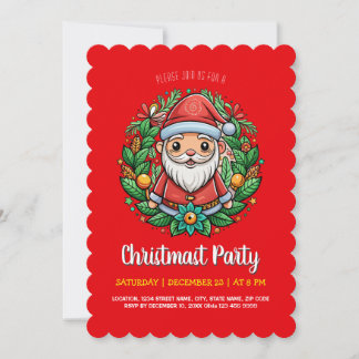 Jolly Santa Gnome Wreath Christmas Party Invitation