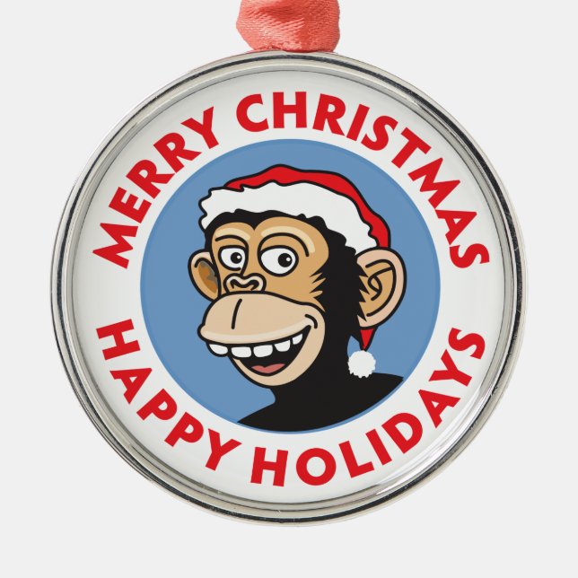 Jolly Santa Monkey Metal Tree Decoration (Front)
