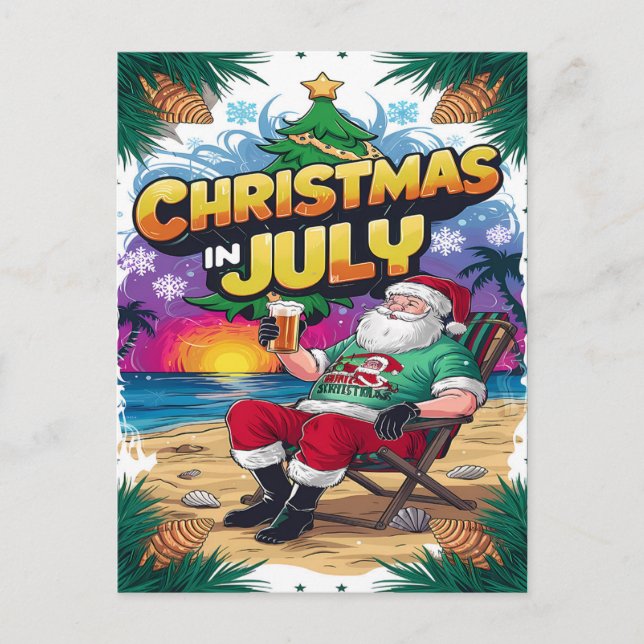 Jolly Santa Relaxing With a Beer  Postcard (Front)