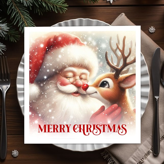 Jolly Santa Rudolph Christmas Table Napkins Party (Jolly Santa Rudolph Christmas Table Napkins for Parties)