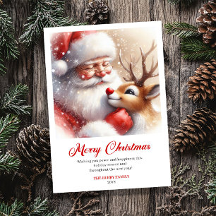 Jolly Santa Rudolph Classic Art Christmas Greeting Holiday Card