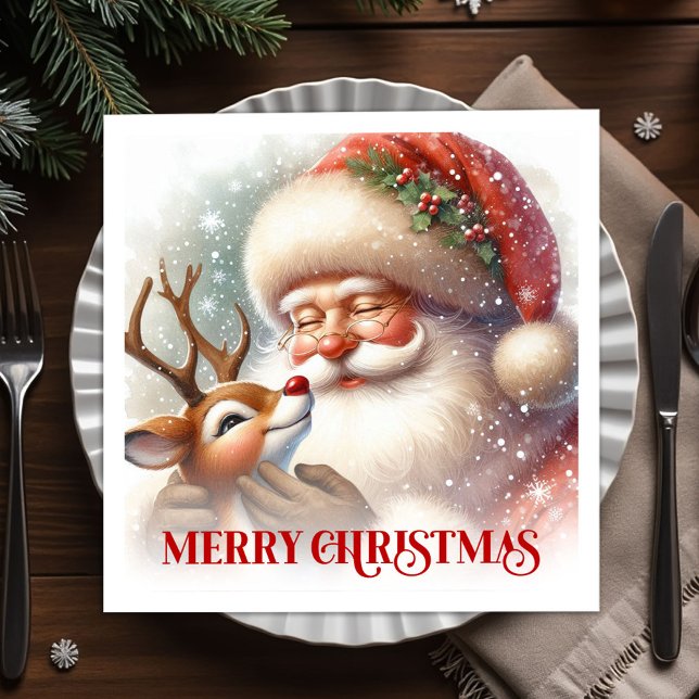 Jolly Santa Rudolph Holiday Party Napkins (Jolly Santa Rudolph Holiday Party Napkins)