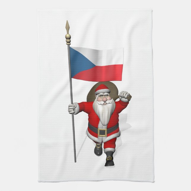 Jolly Santa Visiting Czech Republic Tea Towel (Vertical)