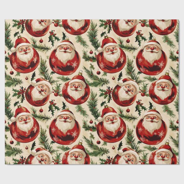 Jolly Santa's Festive Ornaments Delight Wrapping Paper (Flat)