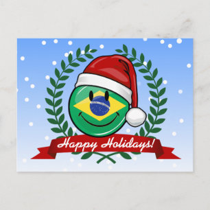 Jolly Smiling Brazilian Flag Christmas Style Holiday Postcard