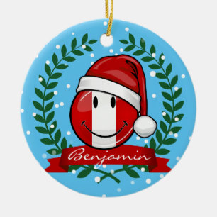 Jolly Smiling Peruvian Flag Christmas Style Ceramic Tree Decoration