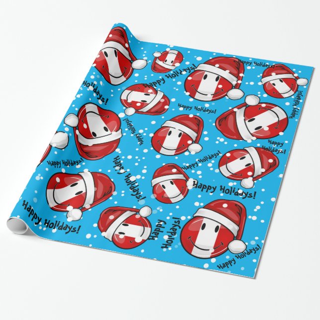 Jolly Smiling Peruvian Flag Christmas Style Wrapping Paper (Unrolled)