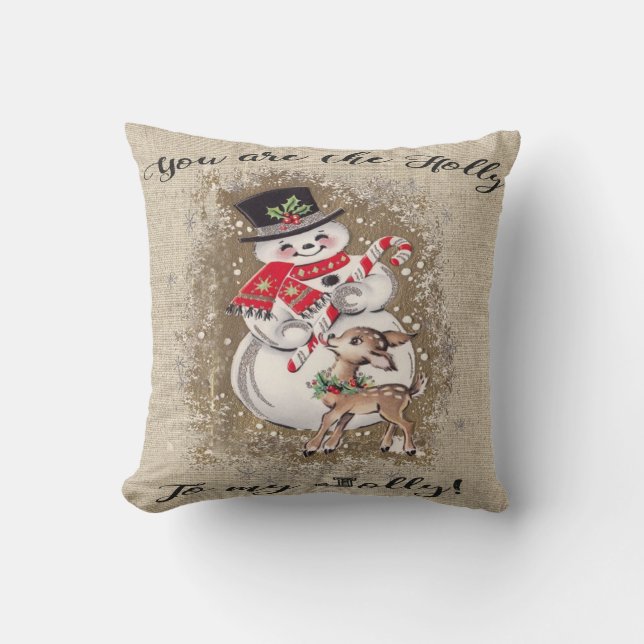 Jolly Snowman and Reindeer! So cute... Cushion (Front)