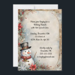 Jolly Snowman Christmas Party Invitation<br><div class="desc">A jolly snowman in a top hat and red scarf with dangling ornaments is surrounded by snowflakes and flowers on this charming,  rustic Christmas party invitation.  Beautiful and old-fashioned,  perfect for your holiday parties.  Remove the text,  and it is the perfect stationery for your holiday newsletters.</div>