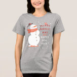 Jolly Snowman Christmas - Warm Wishes Tri-Blend Shirt<br><div class="desc">Spread holiday cheer with this delightful design featuring a joyful snowman tipping his hat, surrounded by festive foliage and a sweet little bird. With a warm, peach-toned background and a playful message of "Merry Christmas and a Happy New Year, " this card brings a touch of magic and charm to...</div>