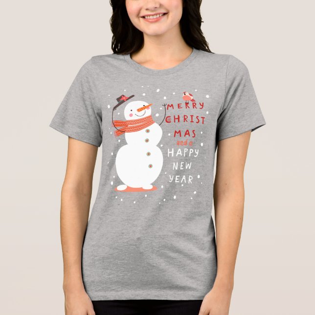 Jolly Snowman Christmas - Warm Wishes Tri-Blend Shirt (Front)