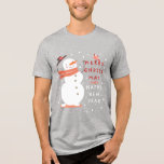 Jolly Snowman Christmas - Warm Wishes Tri-Blend Shirt<br><div class="desc">Spread holiday cheer with this delightful design featuring a joyful snowman tipping his hat, surrounded by festive foliage and a sweet little bird. With a warm, peach-toned background and a playful message of "Merry Christmas and a Happy New Year, " this card brings a touch of magic and charm to...</div>