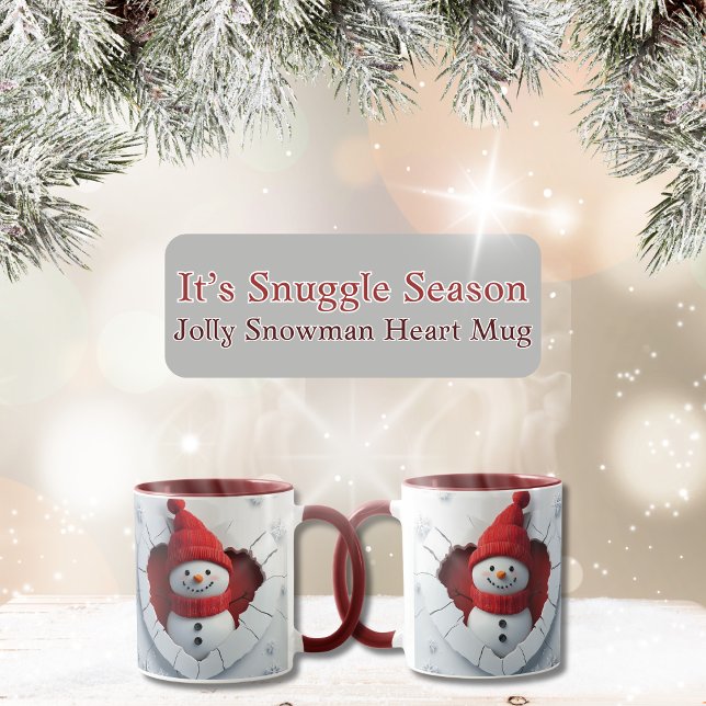 Jolly Snowman Heart Mug (Snowman Christmas Mug)