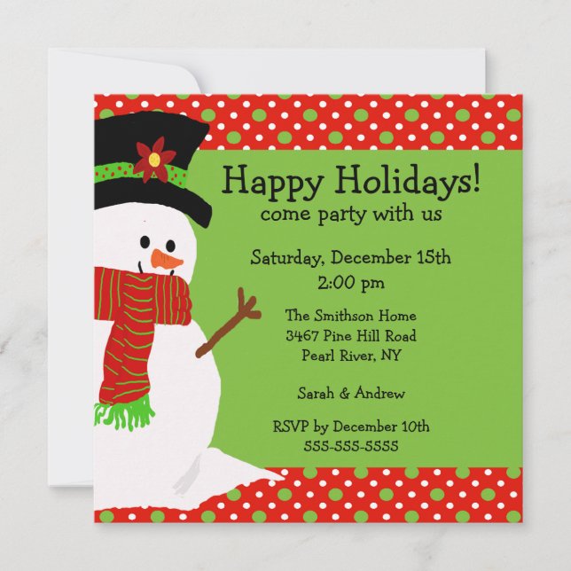 Jolly Snowman Holiday Party Invitation (Front)