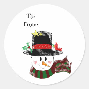 Jolly Snowman in a Tall Black Hat Classic Round Sticker